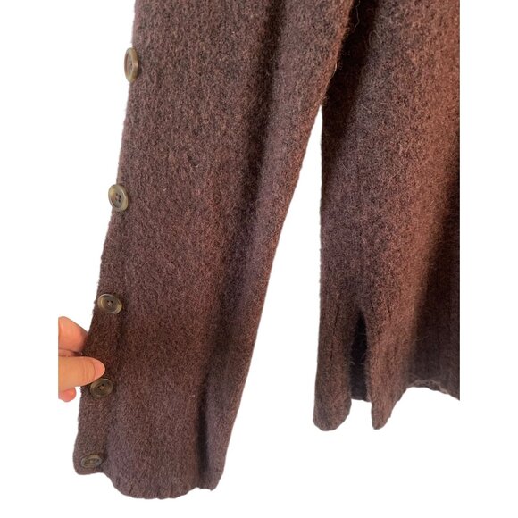 MADEWELL Solid Brown Button-Sleeve Alpaca Wool Round Neck Pullover Sweater Small - Picture 7 of 10